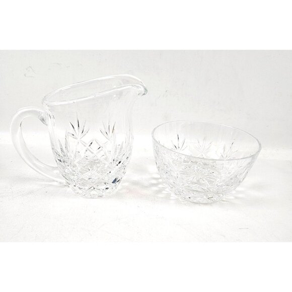 Lenox Charleston Crystal Creamer Sugar Bowl Set Clear Diamond Pattern Vintage - Picture 1 of 13